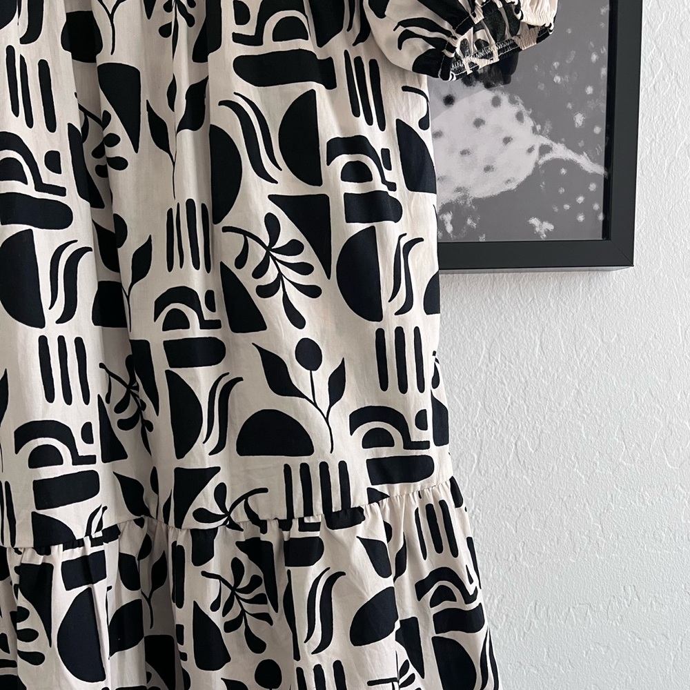 Maeve Black and Cream Long Sleeve Printed Midi Dress - Picture 5 of 14